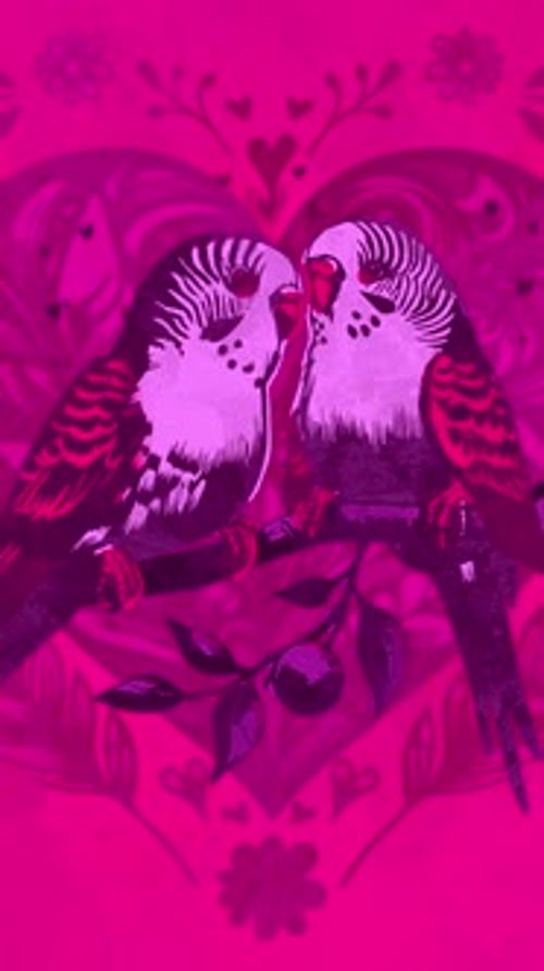 Animated Love Birds with Decorative Hearts Illustration