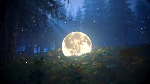 Moon on the grass in a magical forest 60fps 4K