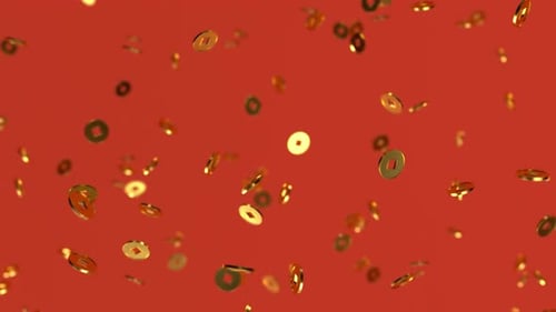 Chinesische Goldmünzen fallen herunter.