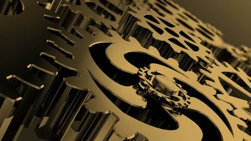 Clockwork gears spinning infinitely into a complex time machine mechanism