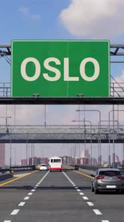 OSLO Road sign on Highway Vertical Video