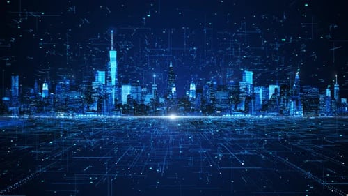 Tecnologia de conexão 3D de big data: paisagem urbana, cidade digital inteligente, globalização, conexão abstrata