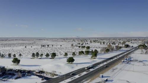 The Peaceful Landscape By The Highway In Mojave Desert, California - Aerial Shot