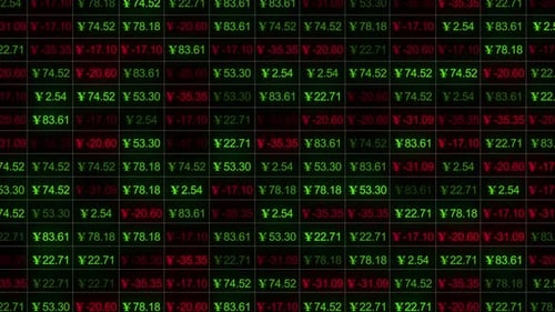 Yen Sign With Digital Stock Market Numbers