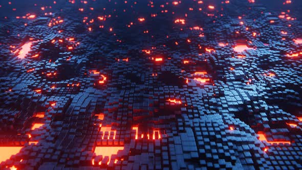Top View Motion Graphics of Flying Forward over Wavy Cubic Background ...
