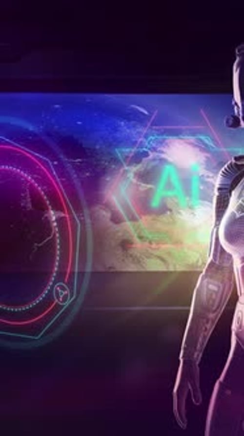 The Astronaut Works with Artificial Intelligence 3D Render