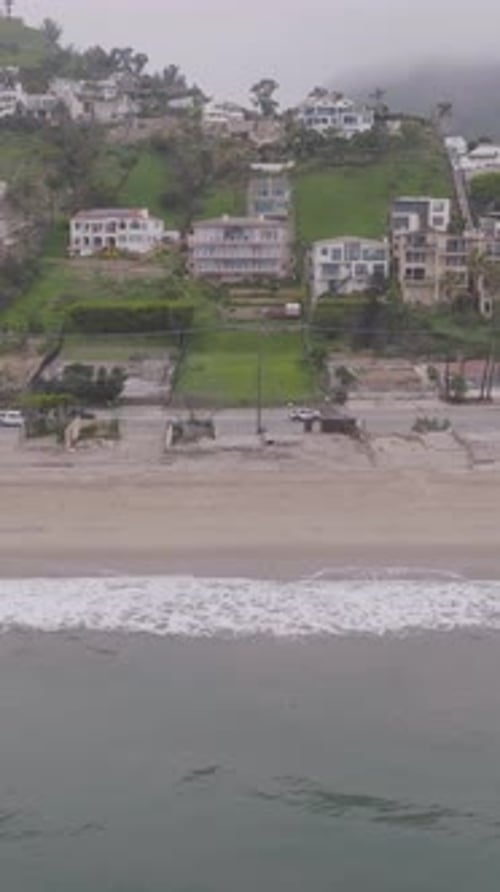 Aerial Malibu California Burned Houses From Ocean Vertical