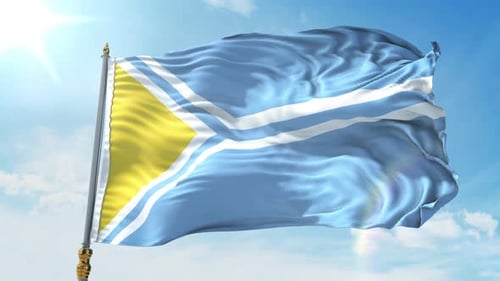 Realistic Waving Light Blue and Yellow Flag Animation