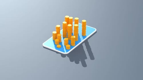 3D Animated Financial Bar Graph on Smartphone Screen