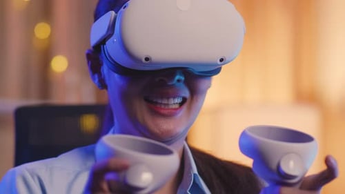 Woman Experiencing Virtual Reality with VR Headset