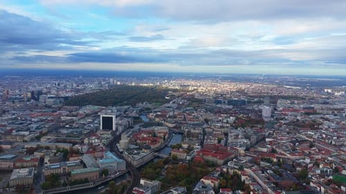 High Angle Panoramic View of Berlin's Urban Landscape with City Center Tiergarten Urban Park and