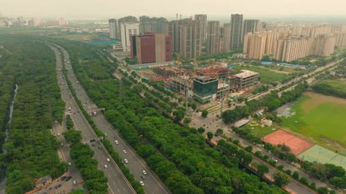 Aerial view of Noida-Greater Noida Expressway, India.