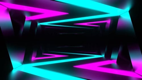 Cyan And Pink Corridor Of Neon Curve Lines Background Vj Loop In 4K
