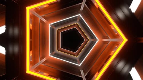 Orange And White Neon Mirrored Pentagonal Tunnel Background Vj Loop In HD