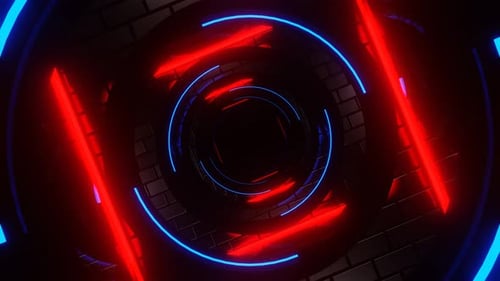 Red And Blue Neon Cylindrical Mirror Tunnel Background Vj Loop In 4K