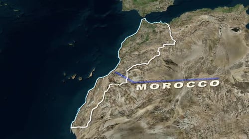 Global Earth Zoom to Morocco Map with Country Outline Reveal