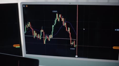 Glowing Bar Graph Rising on Electronic Display Detail View Trading Platform