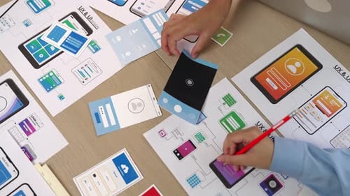 Teamwork UI UX design creating mobile app