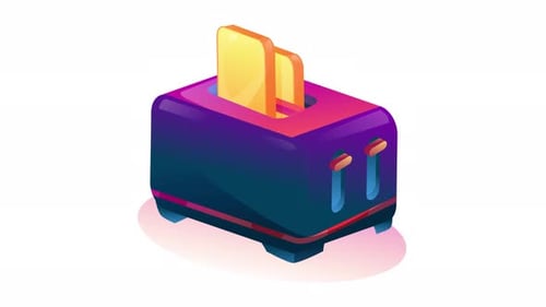 Animated Isometric Toaster with Bread Loop