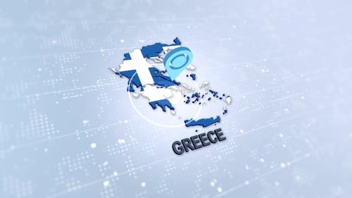 Modern Greece Map with Flag and Location Pin Animation