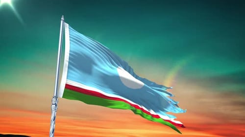 Realistic Waving Flag Loop with Dramatic Sky