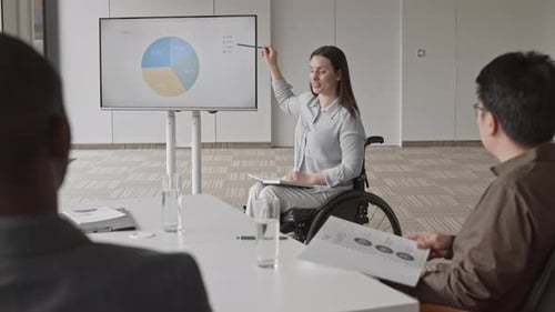 Businesswoman Presents Sales Data in a Wheelchair