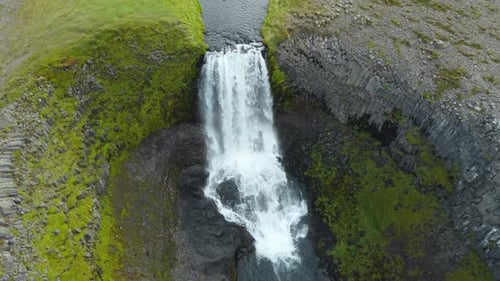 Waterfall in Iceland Nature Morning Magical Aerial Landscape Green Volcanic Mountain