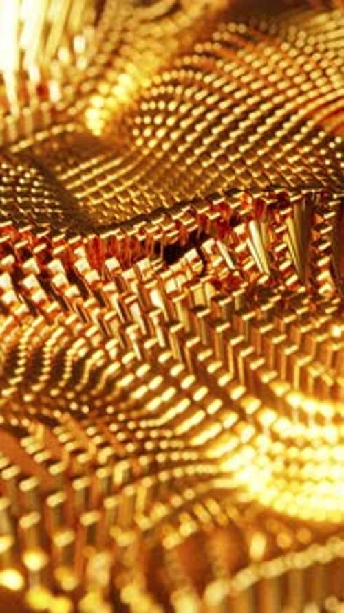 Structure animée en forme de vagues en forme de cubes d'or. Vidéo en boucle verticale