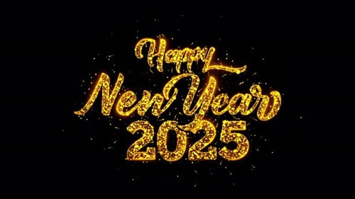 Glückwunschgruß 2025, luxuriöser Text, Golden Sparks Shiny Fireworks Celebrations Sparkles