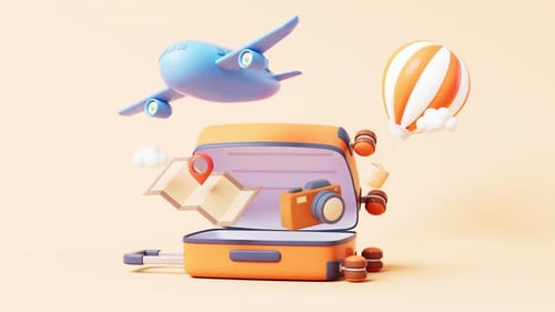 Loop animation of cartoon style luggage with travel theme