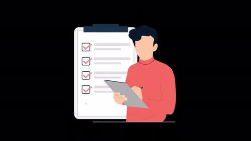 Animated Man Marking Completed Tasks on a Flat Design Checklist