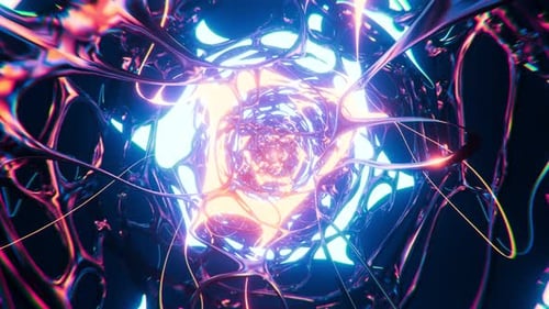 Neon light abstract background. Futuristic sci-fi tunnel. Looped animation