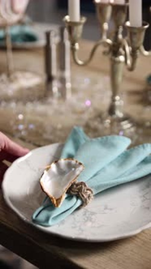 Elegant Table Setting With Oyster Shell Decoration