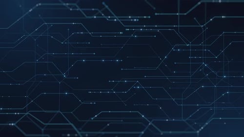 Futuristic Circuit Board with Moving Electrons