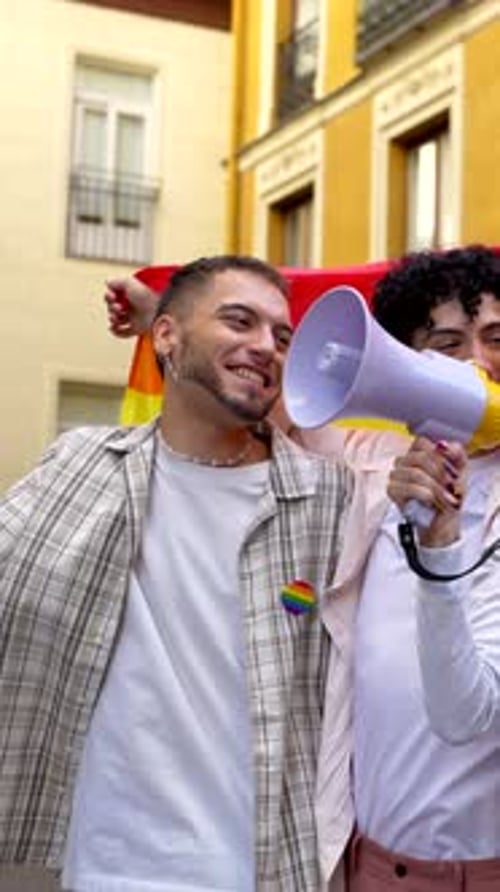 Group of Activists Shouting Slogans During Pride Parade