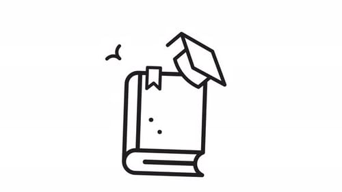 Animated graduation book with toga line art icon