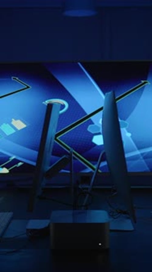 An Abstract Digital Art Display That Features Various Futuristic Elements and Designs