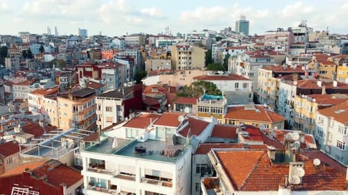 Old houses and mosques in European side of Istanbul, drone aerial view.