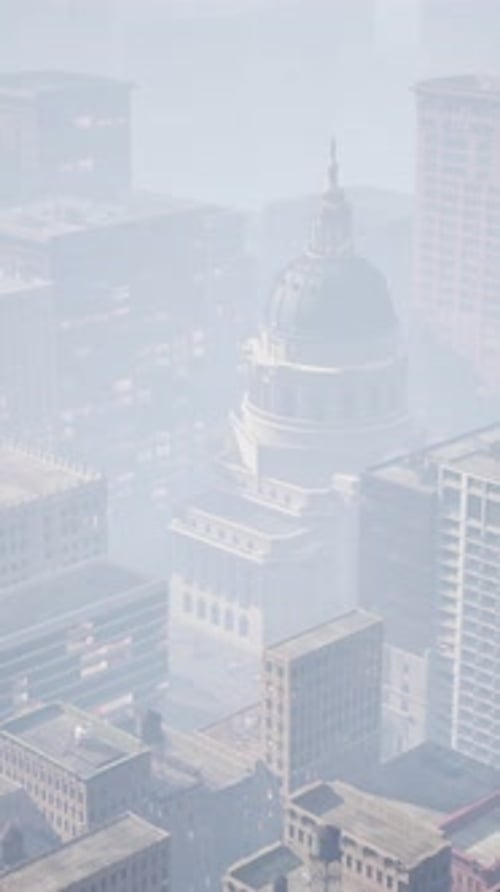 Skyscrapers Covered By Morning Fog