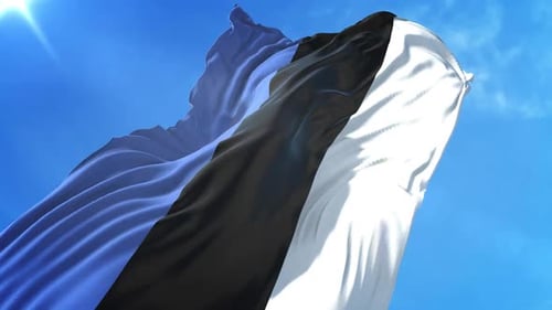 Realistic Waving Flag Animation with Blue Black and White Stripes