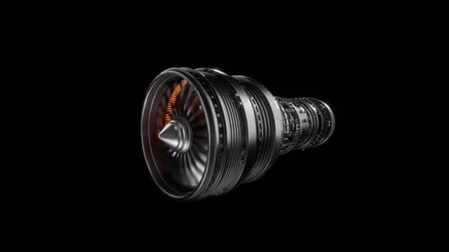 3D Model Detailed Of Generated Engineering Turbine. Aircraft Engine Animation