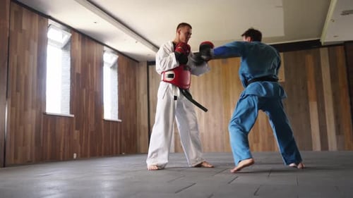 Martial Arts Sparring in Indoor Training Space
