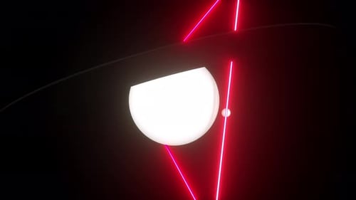 Red Triangle Shaped Light Surrounding Saturn in Dark Space 3d Animation