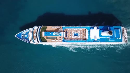Cruise ship sailing across The Mediterranean sea - Aerial footage