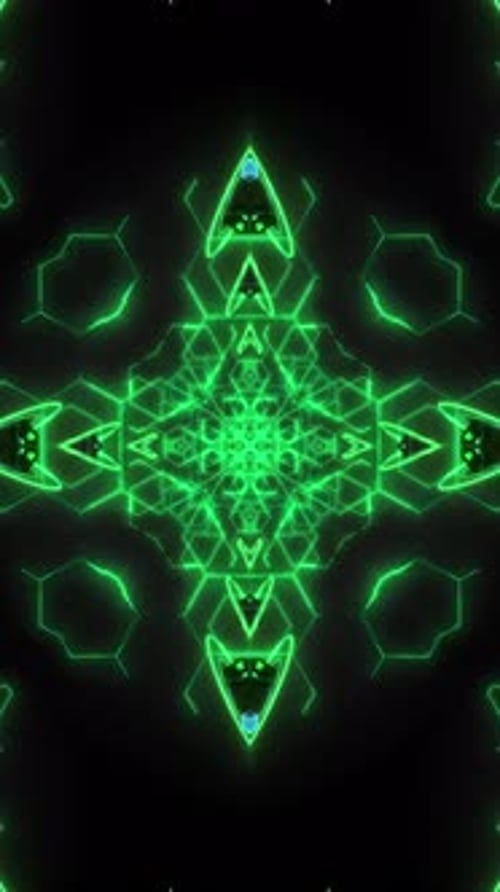 Futuristic Neon Green Geometric Tunnel Hypnotic Animation
