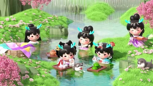 3d animation of washing in the river