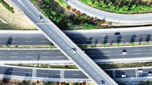 Vehicles on Highway Drone Image of