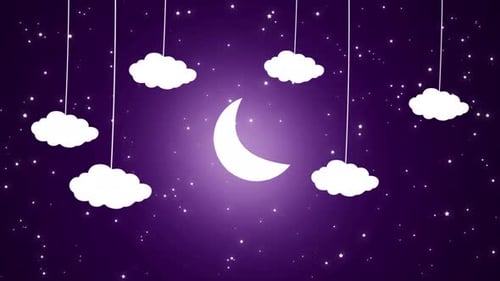 Animated Night Sky Background with Moon, Stars, and Hanging Clouds