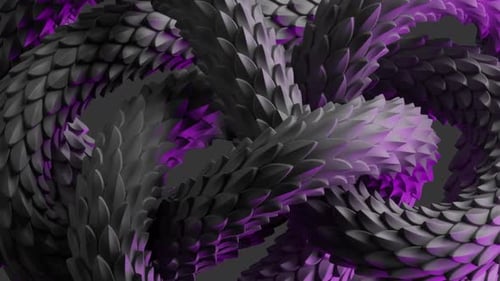 Papier peint abstrait d'écailles de serpent enchevêtrées, corde en peau illuminée par un néon rose