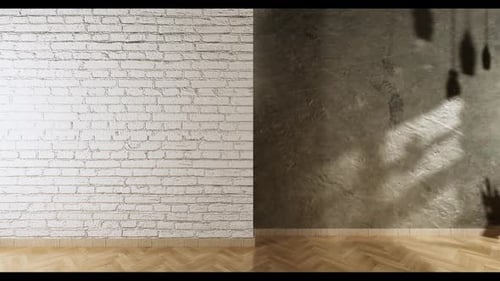 Interior moderno con ladrillo blanco y pared gris